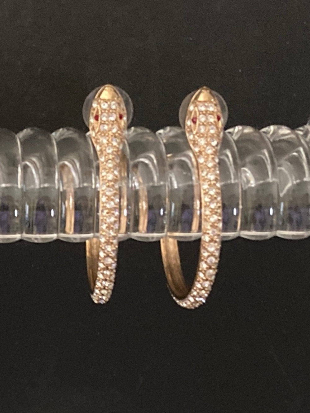KJL Kenneth Jay Lane Simulated Diamond Snake Hoop Earrings/Red Eyes/1 1/2"/NEW!